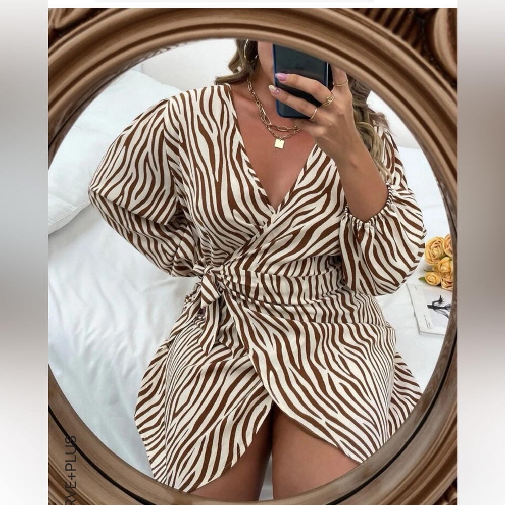 SHEIN Plus Zebra Stripe Knot Side Wrap Dress Size 4XL fits like a 14